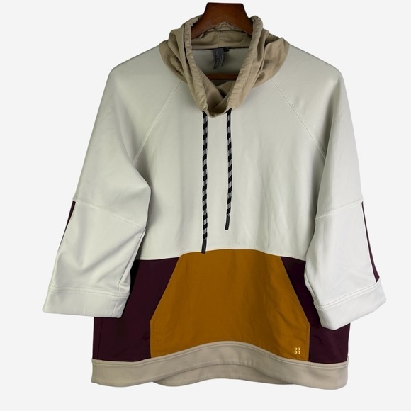 SWEATY BETTY Mix It Up Colorblock Sweatshirt Size XS Pocket 3/4 Sleeve Boxy Fit - Picture 4 of 11